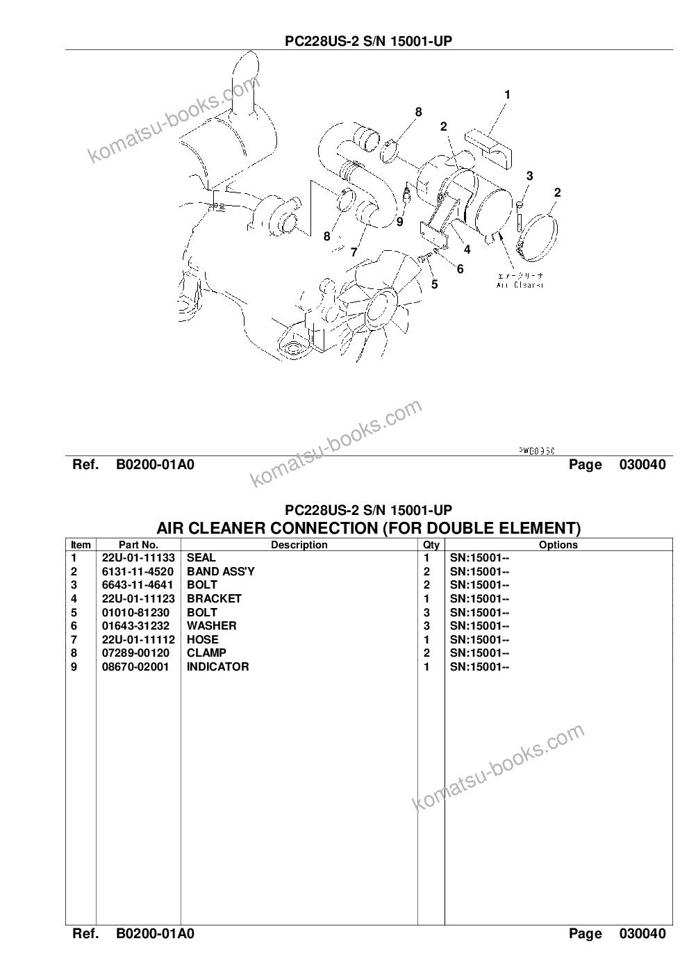 Komatsu pc228us-2 s/n 15001-up Parts catalog cover Page 6 Komatsu pc228us-2 s/n 15001-up Parts catalog cover Page 6