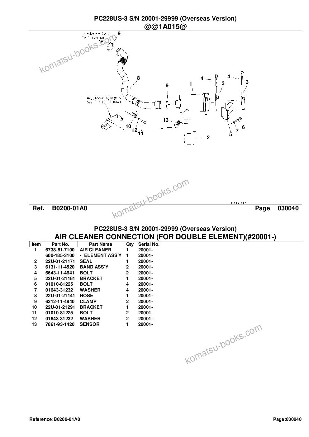 Komatsu pc228us-3 s/n 20001-29999 overseas version Parts catalog cover Page 6 Komatsu pc228us-3 s/n 20001-29999 overseas version Parts catalog cover Page 6