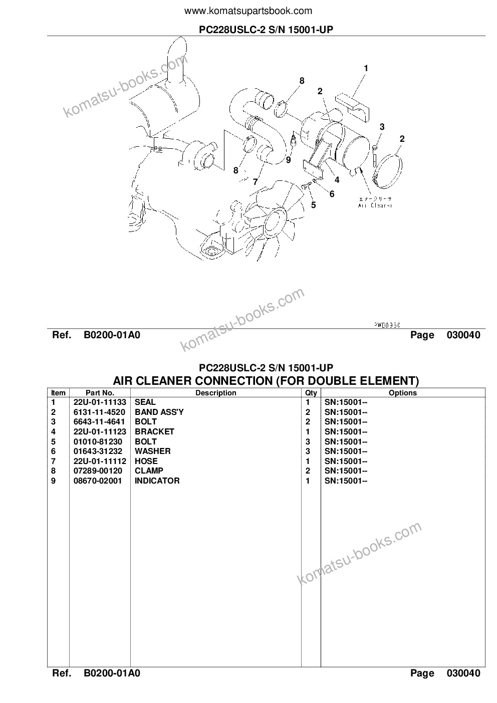 Komatsu pc228uslc-2 s/n 15001-up Parts catalog cover Page 6 Komatsu pc228uslc-2 s/n 15001-up Parts catalog cover Page 6