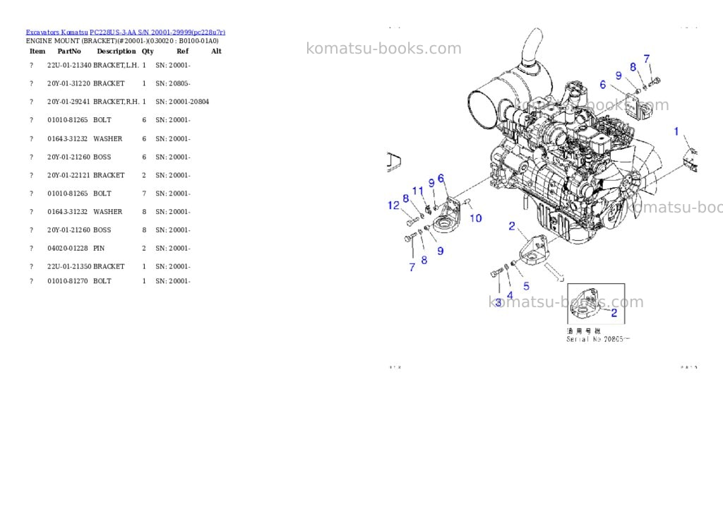 Komatsu pc228us-3-aa s/n 20001-29999 Parts catalog cover Komatsu pc228us-3-aa s/n 20001-29999 Parts catalog cover