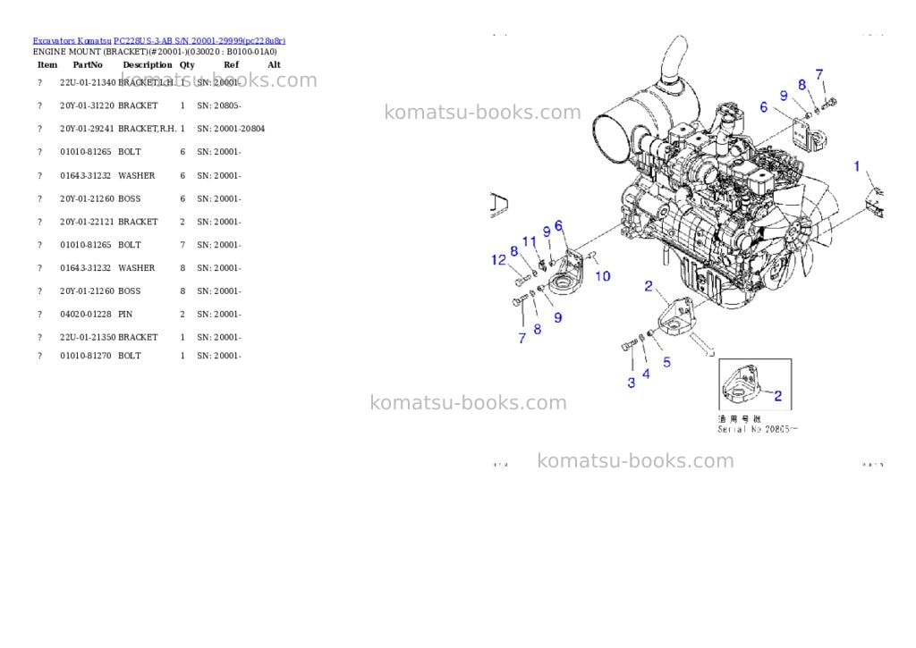 Komatsu pc228us-3-ab s/n 20001-29999 Parts catalog cover Komatsu pc228us-3-ab s/n 20001-29999 Parts catalog cover