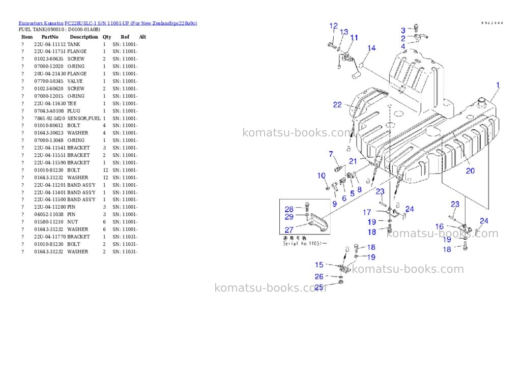 Komatsu PC228USLC-1 S/N 11001-UP (For New Zealand) Parts catalog cover Page 10 Komatsu PC228USLC-1 S/N 11001-UP (For New Zealand) Parts catalog cover Page 10