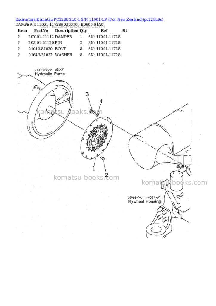 Komatsu PC228USLC-1 S/N 11001-UP (For New Zealand) Parts catalog cover Page 6 Komatsu PC228USLC-1 S/N 11001-UP (For New Zealand) Parts catalog cover Page 6