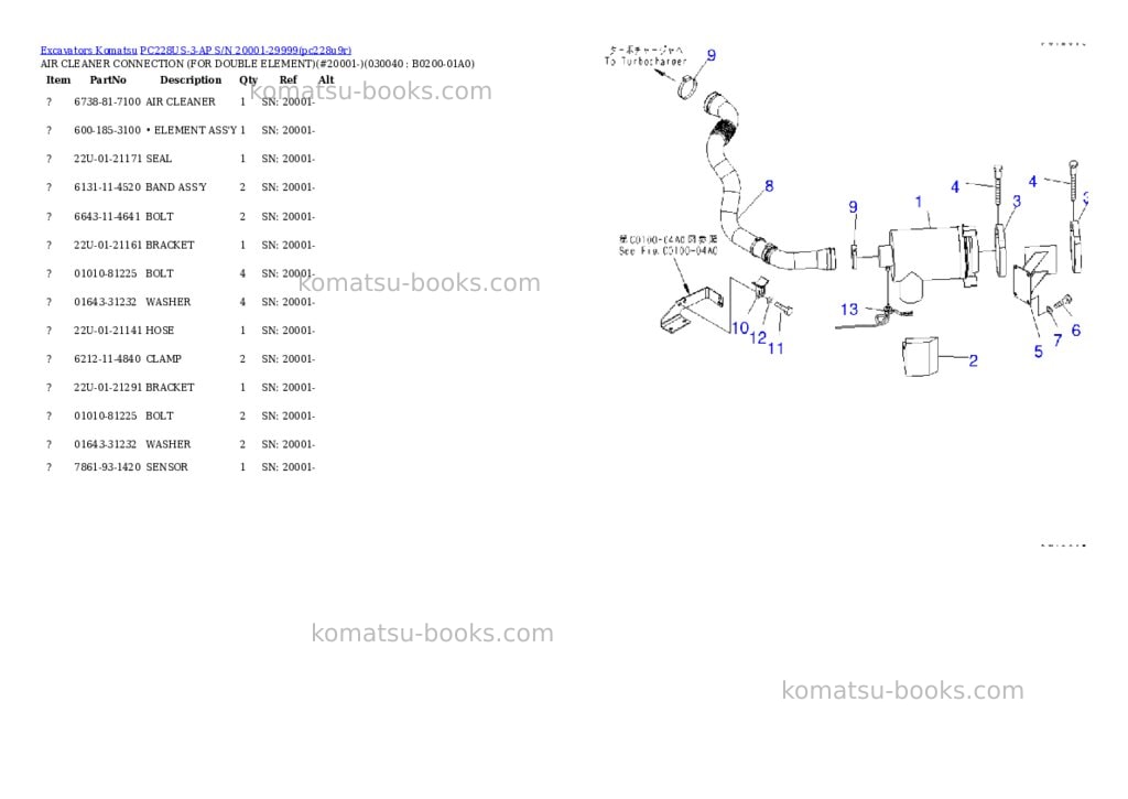 Komatsu pc228us-3-ap s/n 20001-29999 Parts catalog cover Page 3