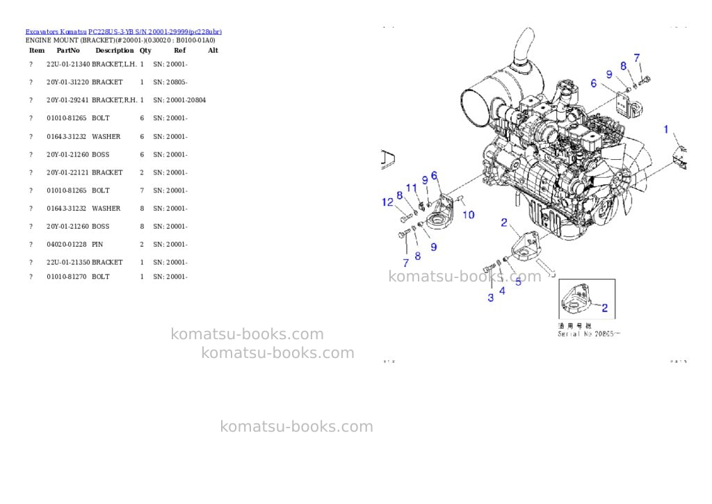 Komatsu pc228us-3-yb s/n 20001-29999 Parts catalog cover Komatsu pc228us-3-yb s/n 20001-29999 Parts catalog cover