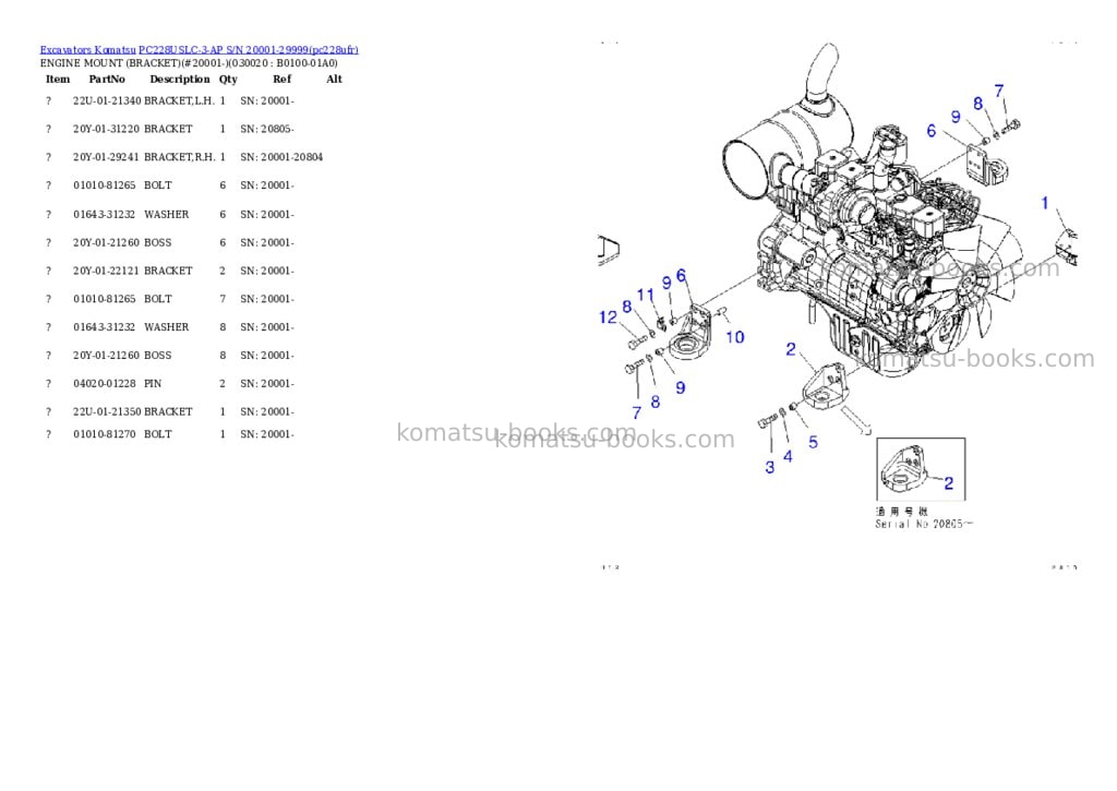 Komatsu pc228uslc-3-ap s/n 20001-29999 Parts catalog cover