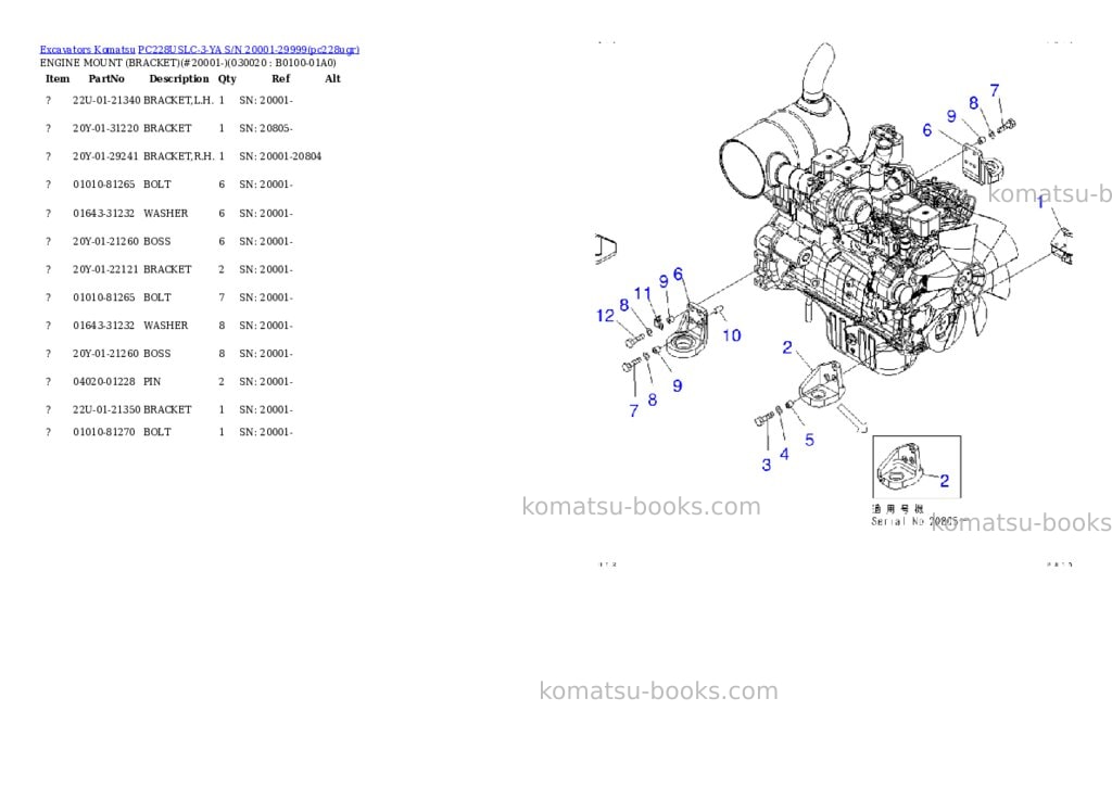 Komatsu pc228uslc-3-ya s/n 20001-29999 Parts catalog cover