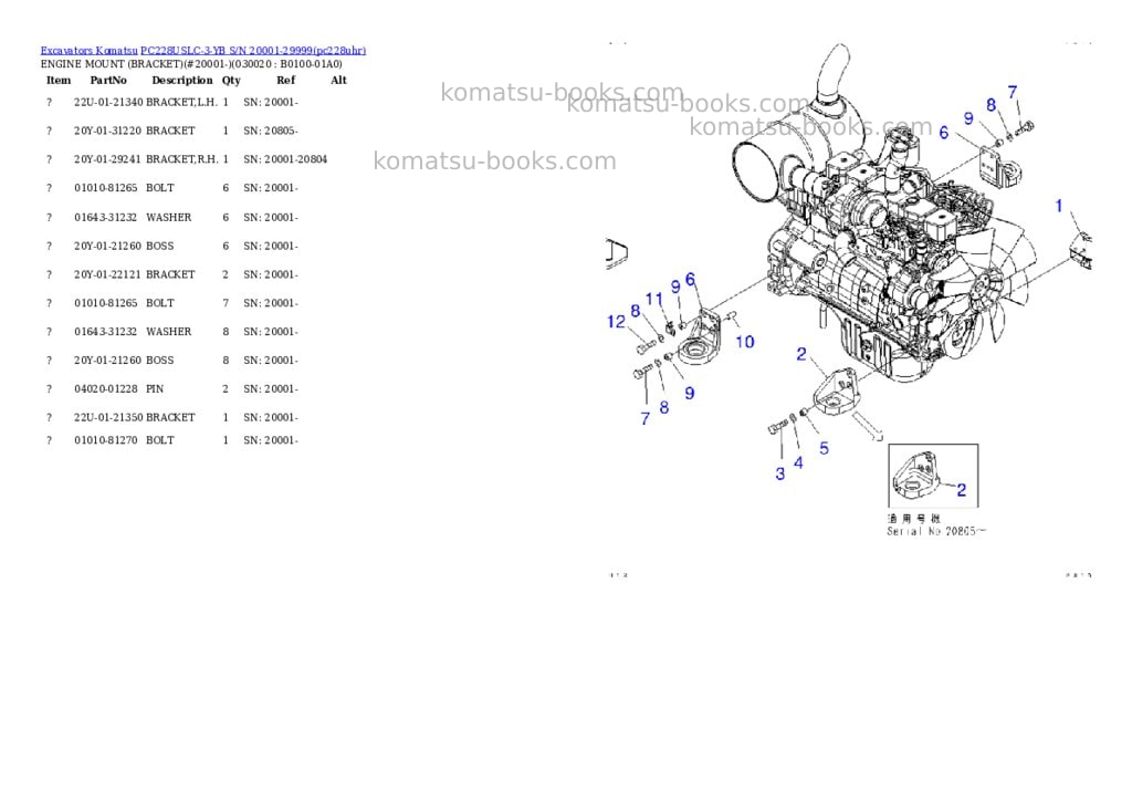 Komatsu pc228uslc-3-yb s/n 20001-29999 Parts catalog cover Komatsu pc228uslc-3-yb s/n 20001-29999 Parts catalog cover