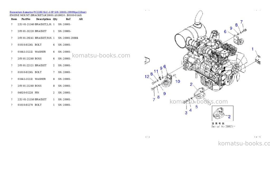 Komatsu pc228uslc-3-yp s/n 20001-29999 Parts catalog cover
