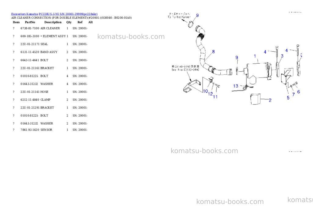 Komatsu pc228us-3-yg s/n 20001-29999 Parts catalog cover Page 3
