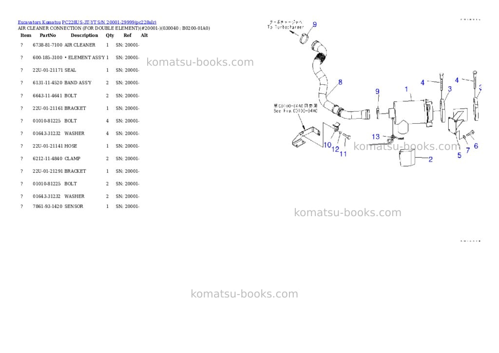 Komatsu pc228us-3t-yt s/n 20001-29999 Parts catalog cover Page 3