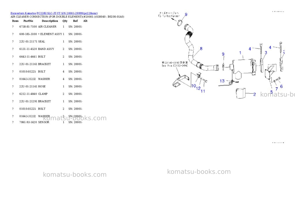 Komatsu pc228uslc-3t-yt s/n 20001-29999 Parts catalog cover Page 3 Komatsu pc228uslc-3t-yt s/n 20001-29999 Parts catalog cover Page 3