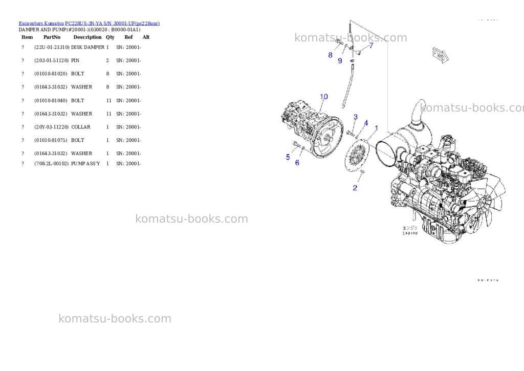 Komatsu pc228us-3n-ya s/n 30001-up Parts catalog cover Komatsu pc228us-3n-ya s/n 30001-up Parts catalog cover