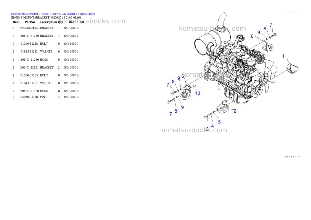 Komatsu pc228us-3n-ya s/n 30001-up Parts catalog cover Page 2 Komatsu pc228us-3n-ya s/n 30001-up Parts catalog cover Page 2