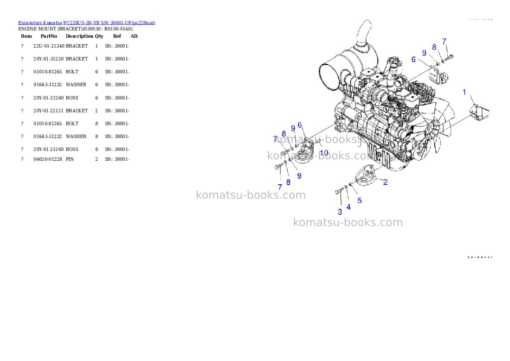 Komatsu pc228us-3n-yb s/n 30001-up Parts catalog cover Page 2 Komatsu pc228us-3n-yb s/n 30001-up Parts catalog cover Page 2