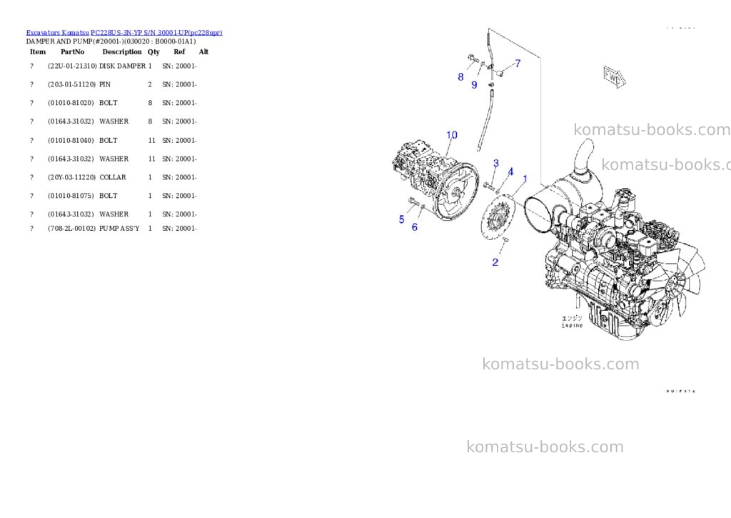 Komatsu pc228us-3n-yp s/n 30001-up Parts catalog cover Komatsu pc228us-3n-yp s/n 30001-up Parts catalog cover