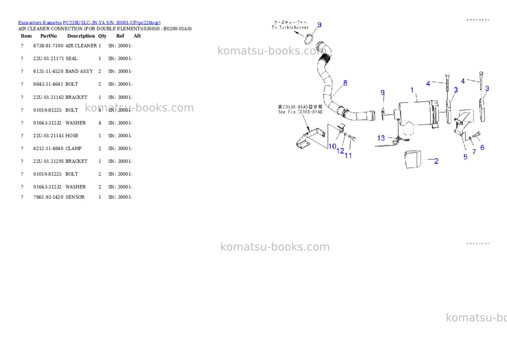 Komatsu pc228uslc-3n-ya s/n 30001-up Parts catalog cover Page 4