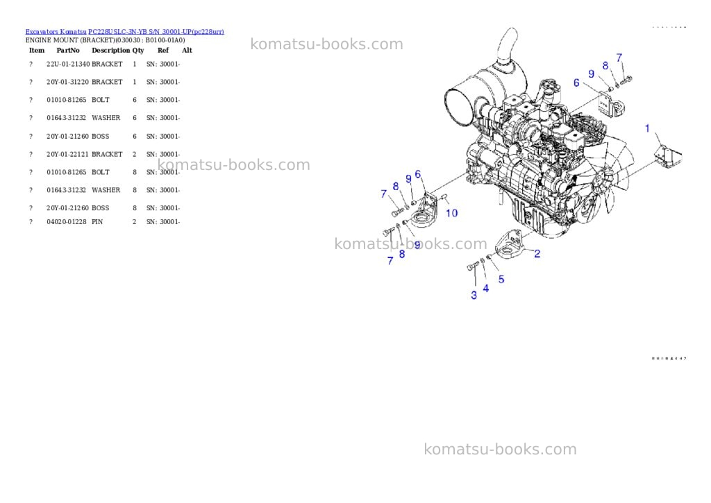 Komatsu pc228uslc-3n-yb s/n 30001-up Parts catalog cover Page 2 Komatsu pc228uslc-3n-yb s/n 30001-up Parts catalog cover Page 2