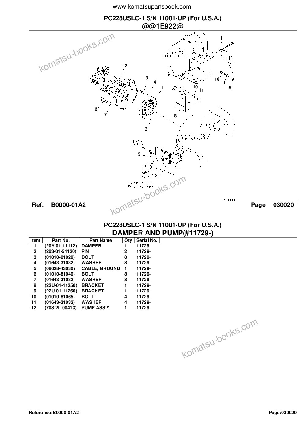 Komatsu PC228USLC-1 S/N 11001-UP (For U.S.A.) Parts catalog cover Page 4 Komatsu PC228USLC-1 S/N 11001-UP (For U.S.A.) Parts catalog cover Page 4