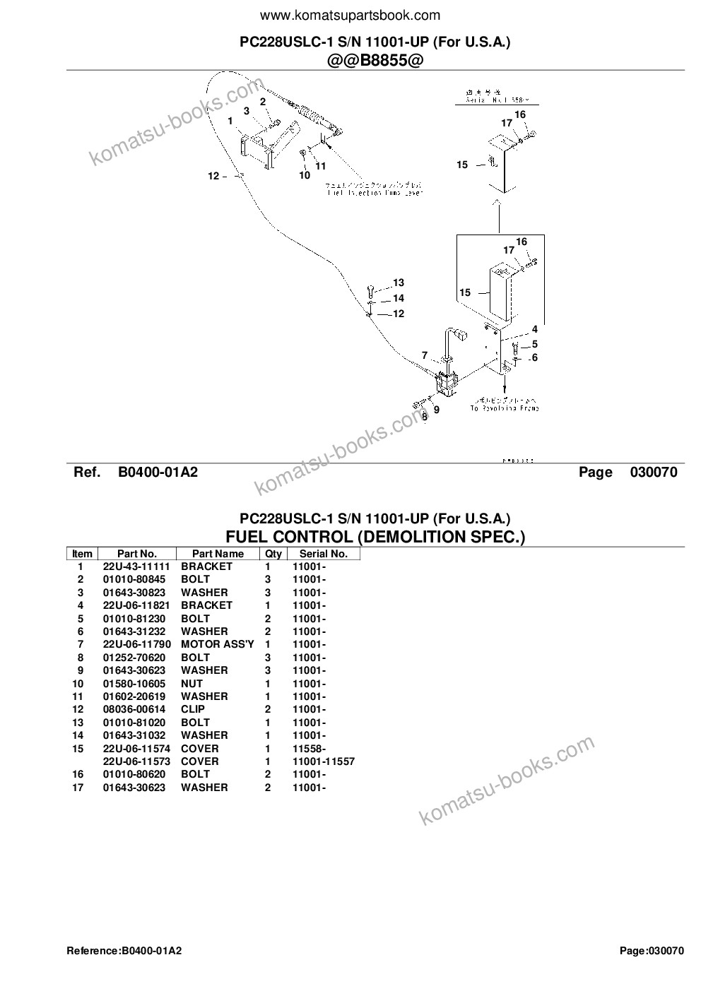 Komatsu PC228USLC-1 S/N 11001-UP (For U.S.A.) Parts catalog cover Page 9 Komatsu PC228USLC-1 S/N 11001-UP (For U.S.A.) Parts catalog cover Page 9
