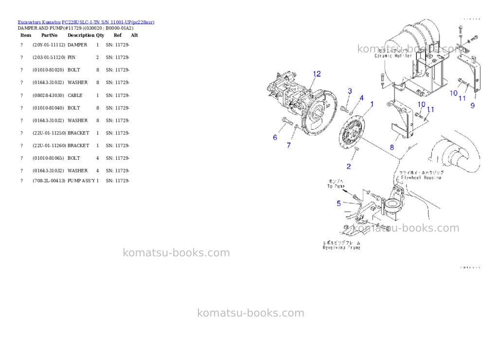 Komatsu pc228uslc-1-tn s/n 11001-up Parts catalog cover Komatsu pc228uslc-1-tn s/n 11001-up Parts catalog cover