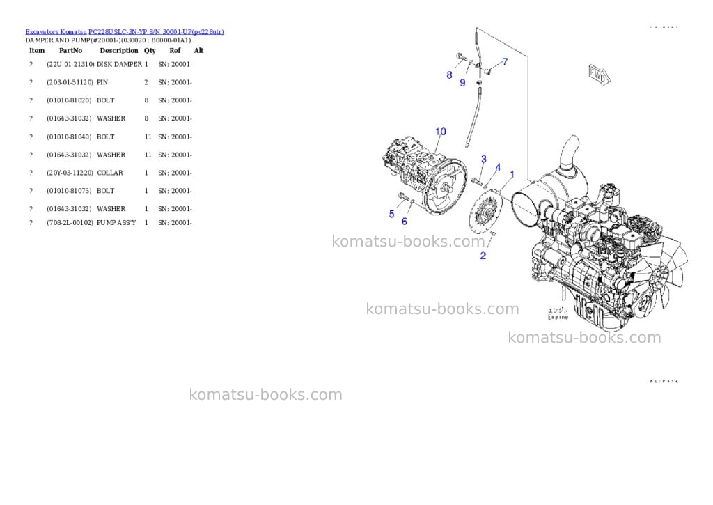 Komatsu pc228uslc-3n-yp s/n 30001-up Parts catalog cover Komatsu pc228uslc-3n-yp s/n 30001-up Parts catalog cover