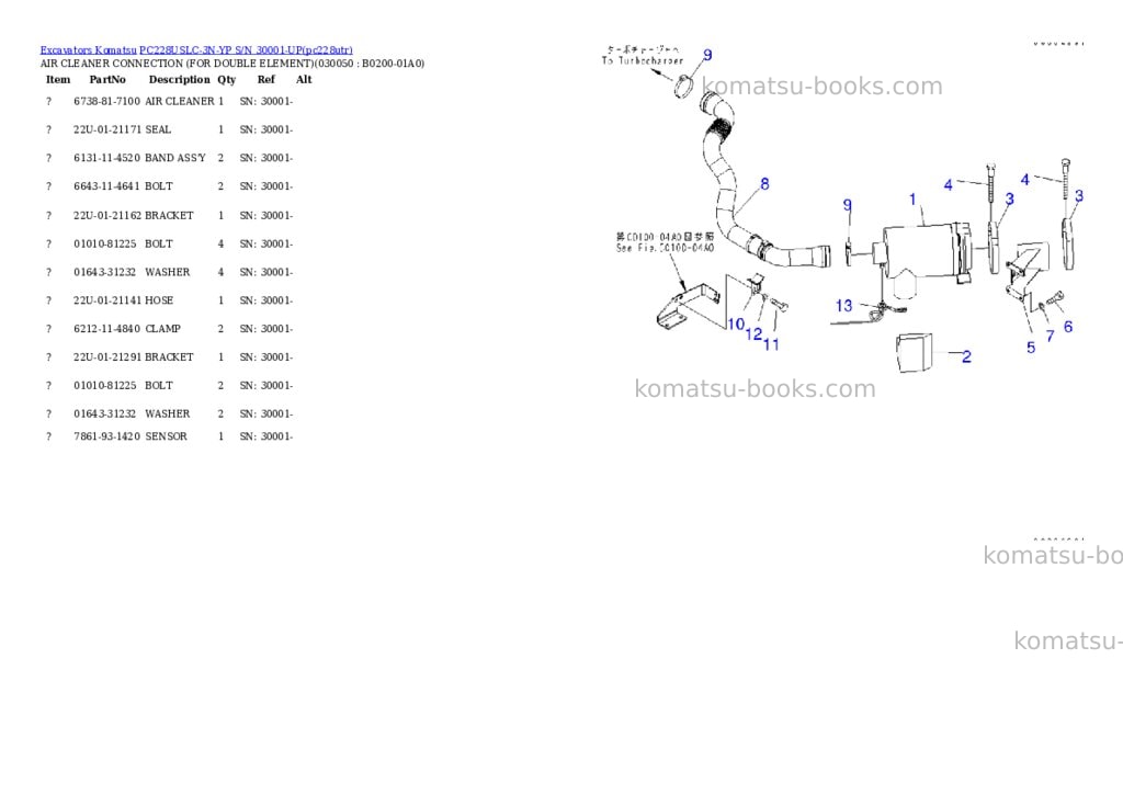 Komatsu pc228uslc-3n-yp s/n 30001-up Parts catalog cover Page 4 Komatsu pc228uslc-3n-yp s/n 30001-up Parts catalog cover Page 4