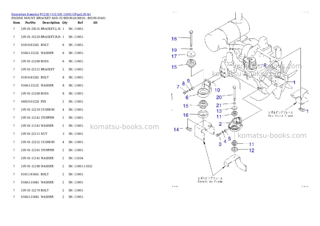 Komatsu pc230-7-cg s/n 11001-up Parts catalog cover Komatsu pc230-7-cg s/n 11001-up Parts catalog cover