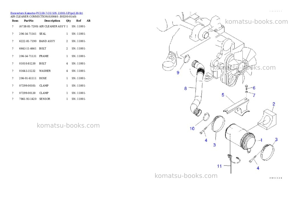 Komatsu pc230-7-cg s/n 11001-up Parts catalog cover Page 3 Komatsu pc230-7-cg s/n 11001-up Parts catalog cover Page 3