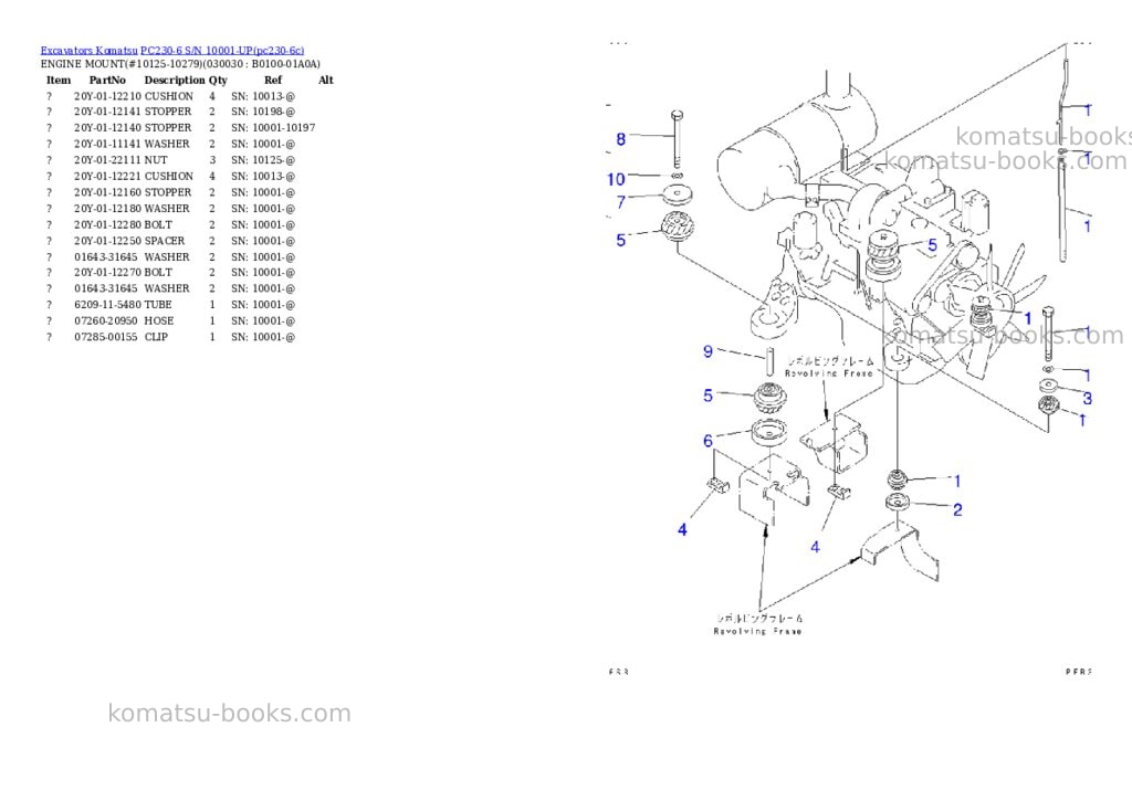 Komatsu pc230-6 s/n 10001-up Parts catalog cover Page 2 Komatsu pc230-6 s/n 10001-up Parts catalog cover Page 2