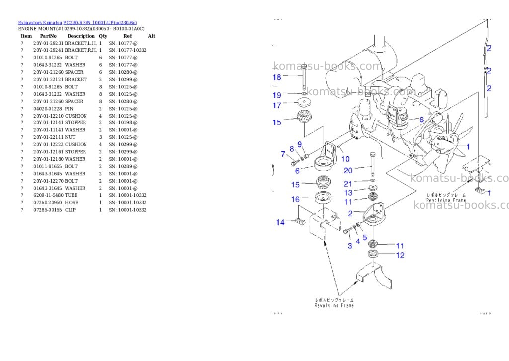 Komatsu pc230-6 s/n 10001-up Parts catalog cover Page 4 Komatsu pc230-6 s/n 10001-up Parts catalog cover Page 4