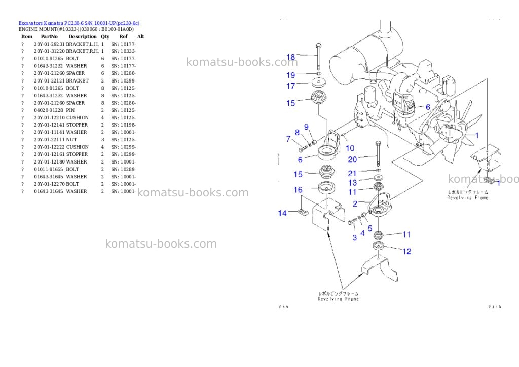 Komatsu pc230-6 s/n 10001-up Parts catalog cover Page 5 Komatsu pc230-6 s/n 10001-up Parts catalog cover Page 5