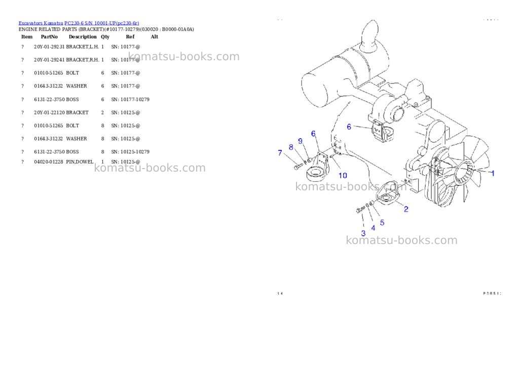 Komatsu PC230-6 S/N 10001-UP Parts catalog cover Komatsu PC230-6 S/N 10001-UP Parts catalog cover