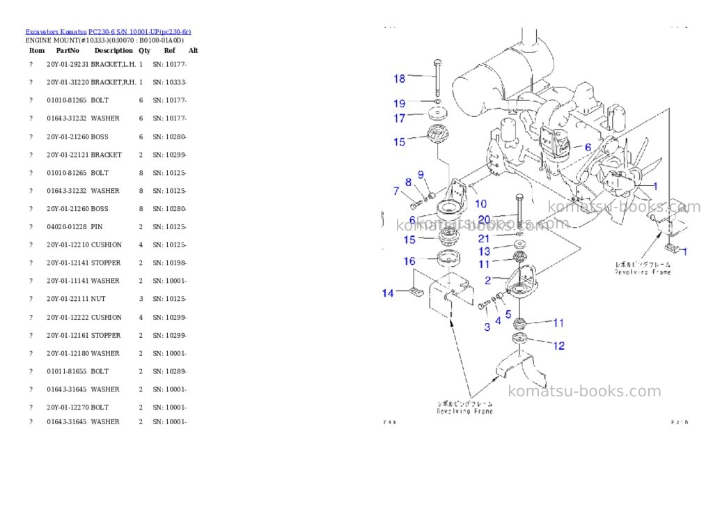 Komatsu PC230-6 S/N 10001-UP Parts catalog cover Page 6 Komatsu PC230-6 S/N 10001-UP Parts catalog cover Page 6