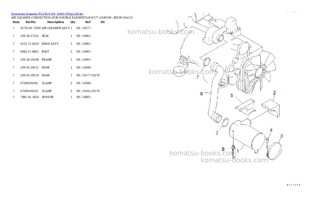 Komatsu PC230-6 S/N 10001-UP Parts catalog cover Page 9 Komatsu PC230-6 S/N 10001-UP Parts catalog cover Page 9