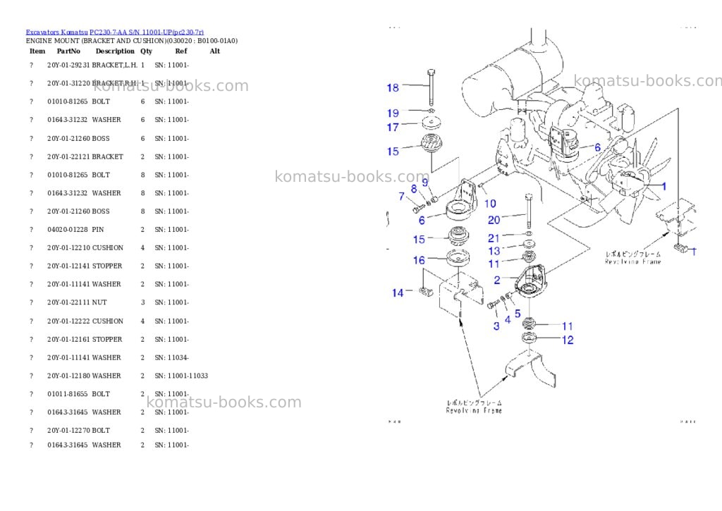 Komatsu pc230-7-aa s/n 11001-up Parts catalog cover Komatsu pc230-7-aa s/n 11001-up Parts catalog cover