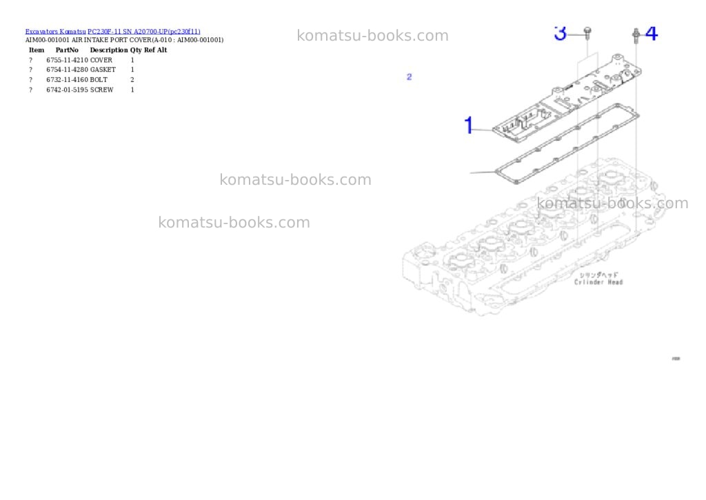 Komatsu PC230F-11 SN A20700-UP Parts catalog cover Page 4
