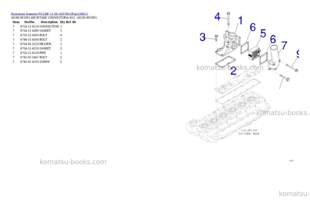Komatsu PC230F-11 SN A20700-UP Parts catalog cover Page 5