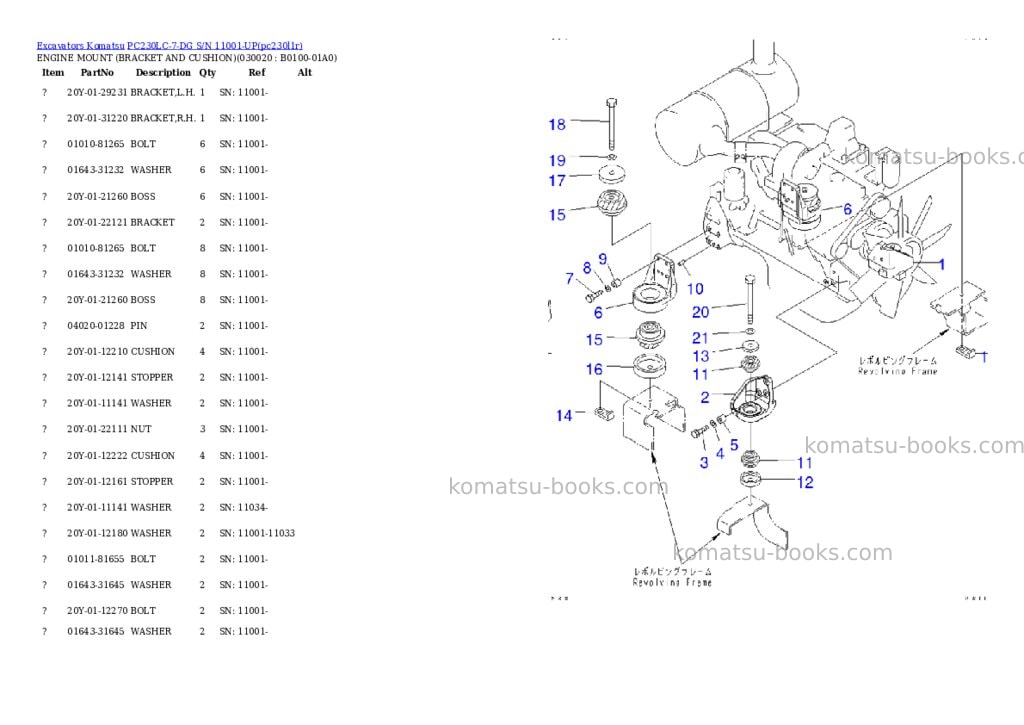 Komatsu pc230lc-7-dg s/n 11001-up Parts catalog cover