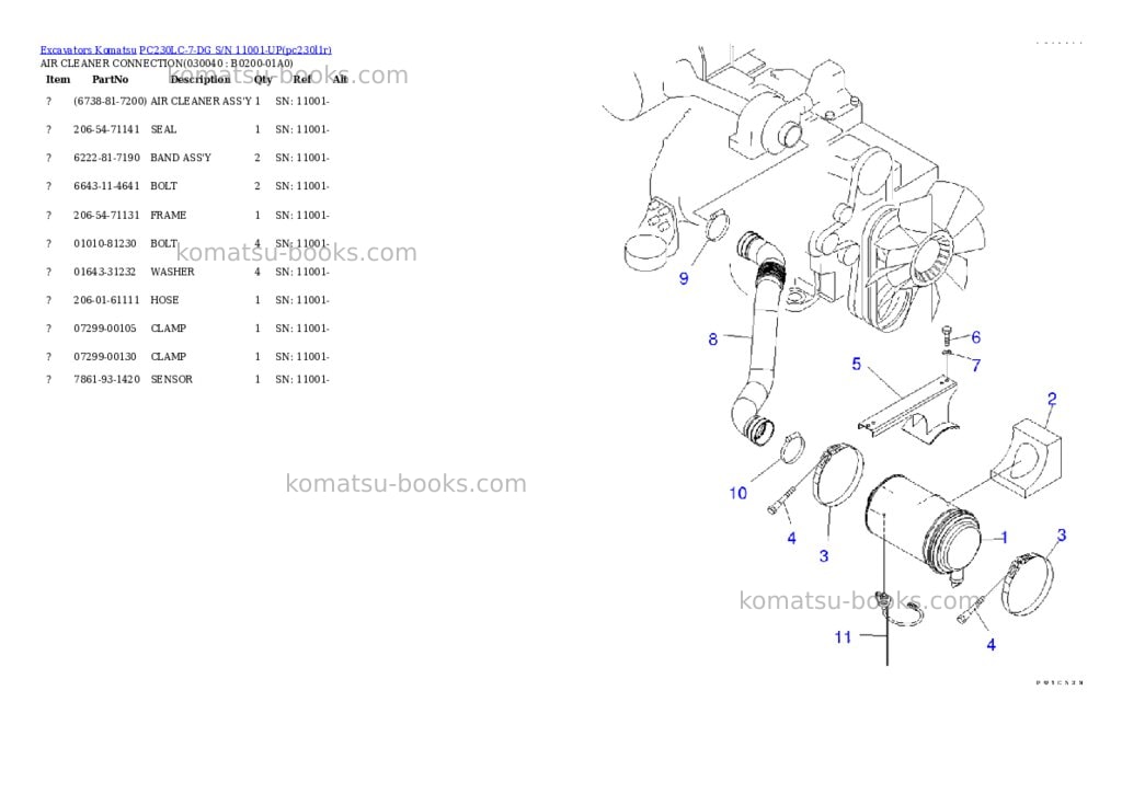 Komatsu pc230lc-7-dg s/n 11001-up Parts catalog cover Page 3