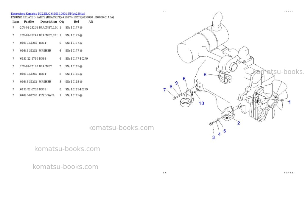 Komatsu pc230lc-6 s/n 10001-up Parts catalog cover Komatsu pc230lc-6 s/n 10001-up Parts catalog cover