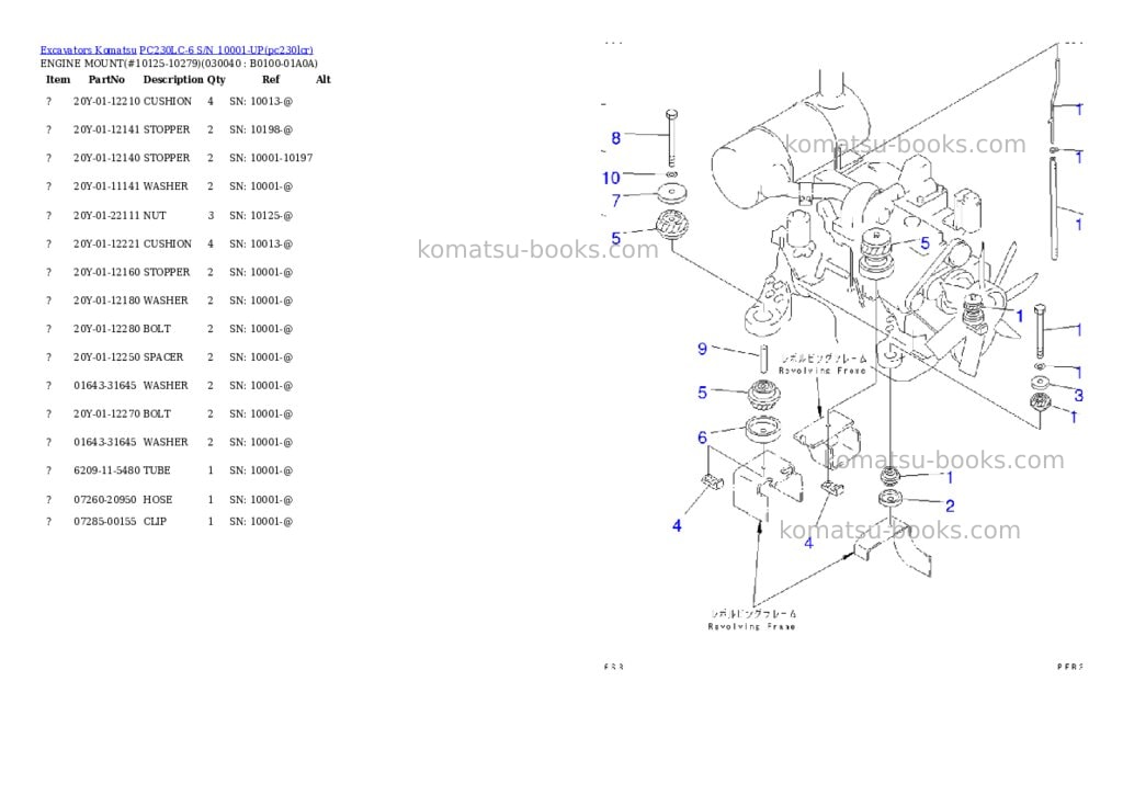 Komatsu pc230lc-6 s/n 10001-up Parts catalog cover Page 3 Komatsu pc230lc-6 s/n 10001-up Parts catalog cover Page 3