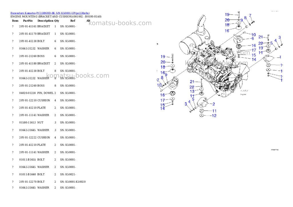 Komatsu pc230nhd-8k s/n k50001-up Parts catalog cover