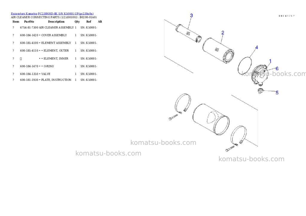 Komatsu pc230nhd-8k s/n k50001-up Parts catalog cover Page 2