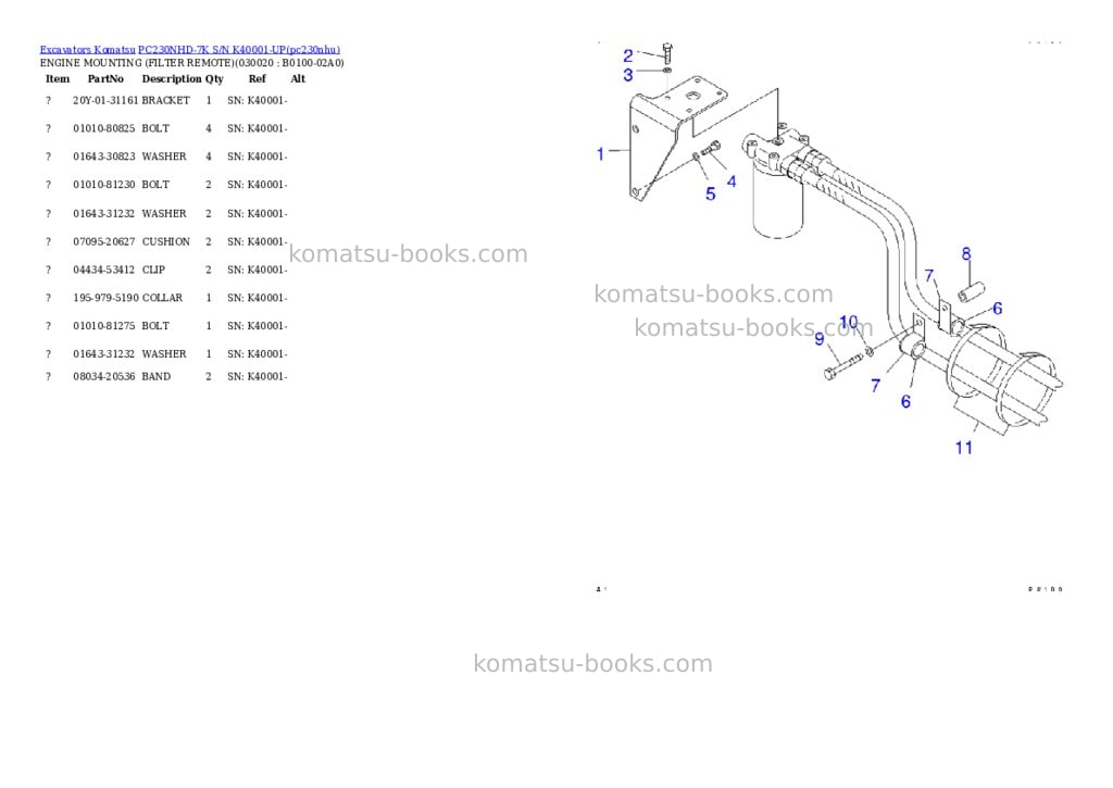 Komatsu pc230nhd-7k s/n k40001-up Parts catalog cover Page 2