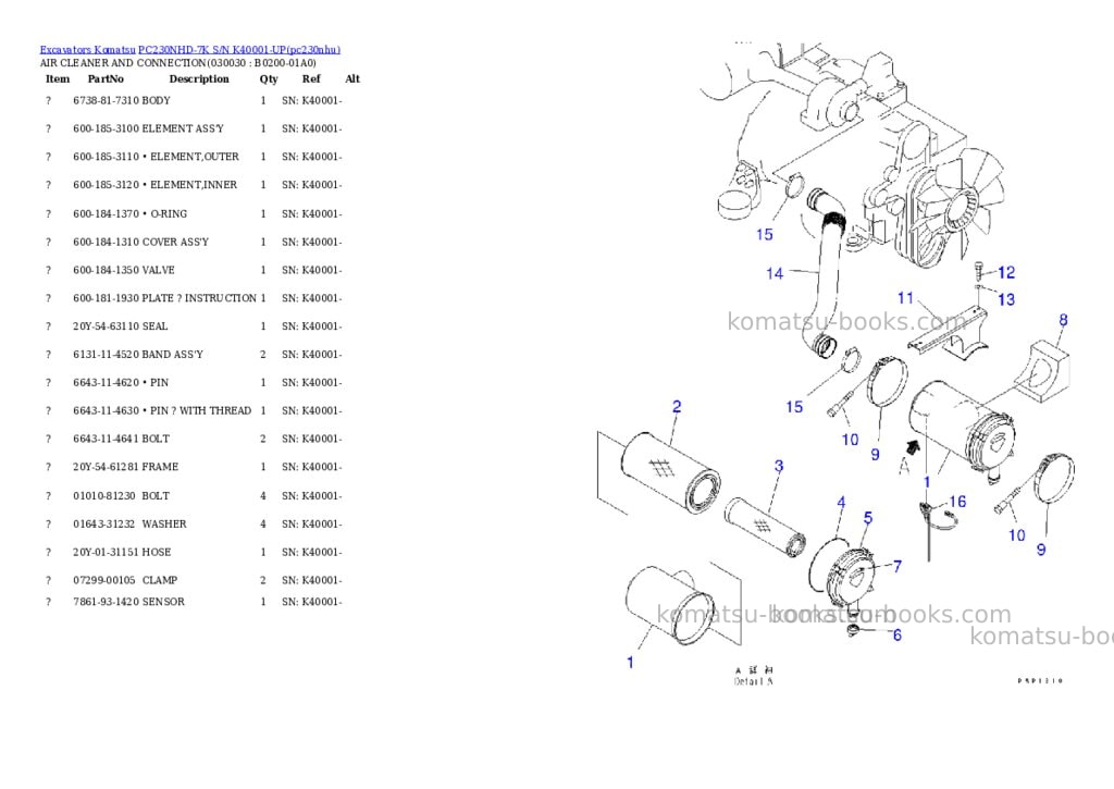 Komatsu pc230nhd-7k s/n k40001-up Parts catalog cover Page 3