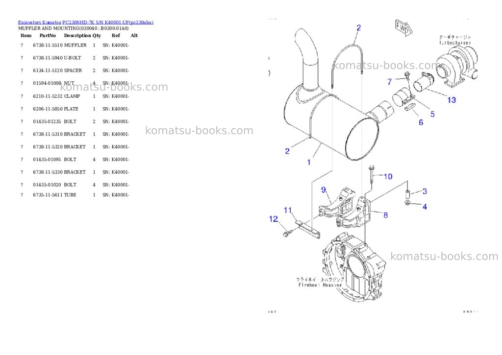 Komatsu pc230nhd-7k s/n k40001-up Parts catalog cover Page 4