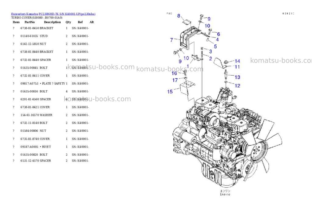 Komatsu pc230nhd-7k s/n k40001-up Parts catalog cover Page 8