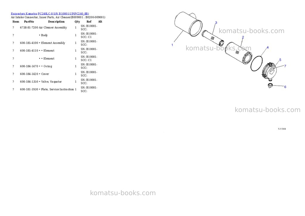 Komatsu pc240lc-8 s/n b10001-up Parts catalog cover Page 10