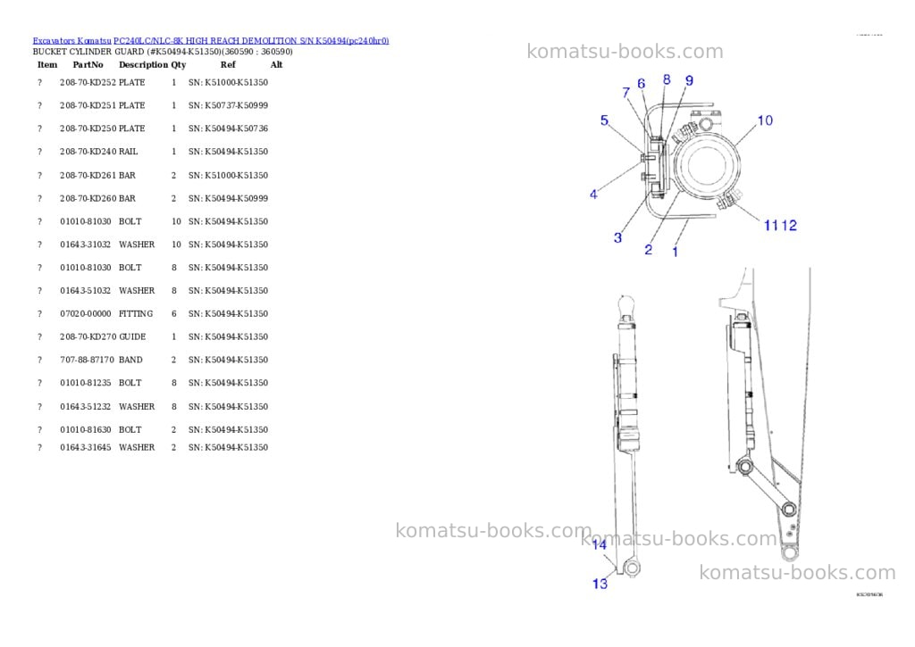 Komatsu pc240lc/nlc-8k high reach demolition s/n k50494 Parts catalog cover Page 10 Komatsu pc240lc/nlc-8k high reach demolition s/n k50494 Parts catalog cover Page 10